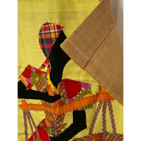 LA FOUGERE Signed HAITIAN Patchwork Applique Folk Art Flag Tapestry Fabric Decor - Picture 7 of 8